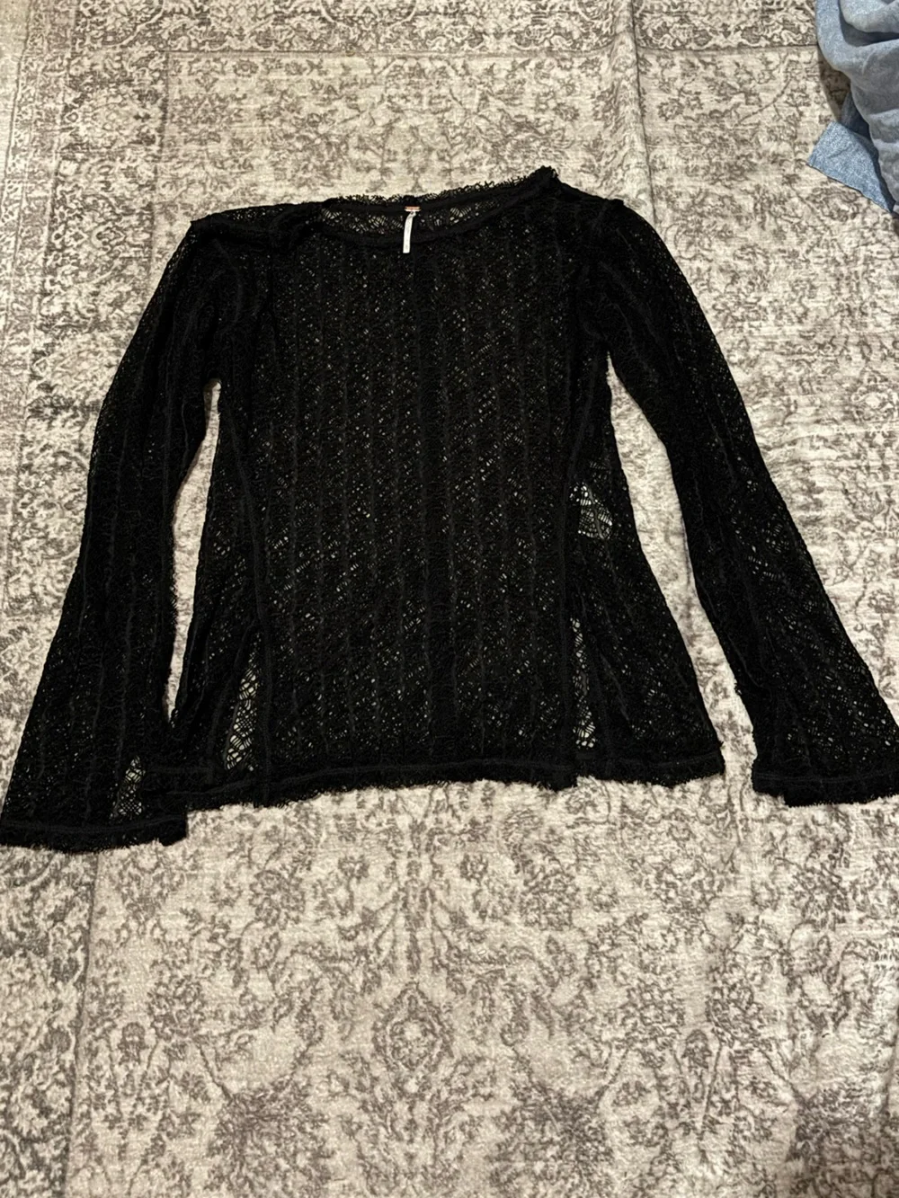 Free People On The Road Twisted Tee Black Sheer Lace Knit Long-Sleeve Top